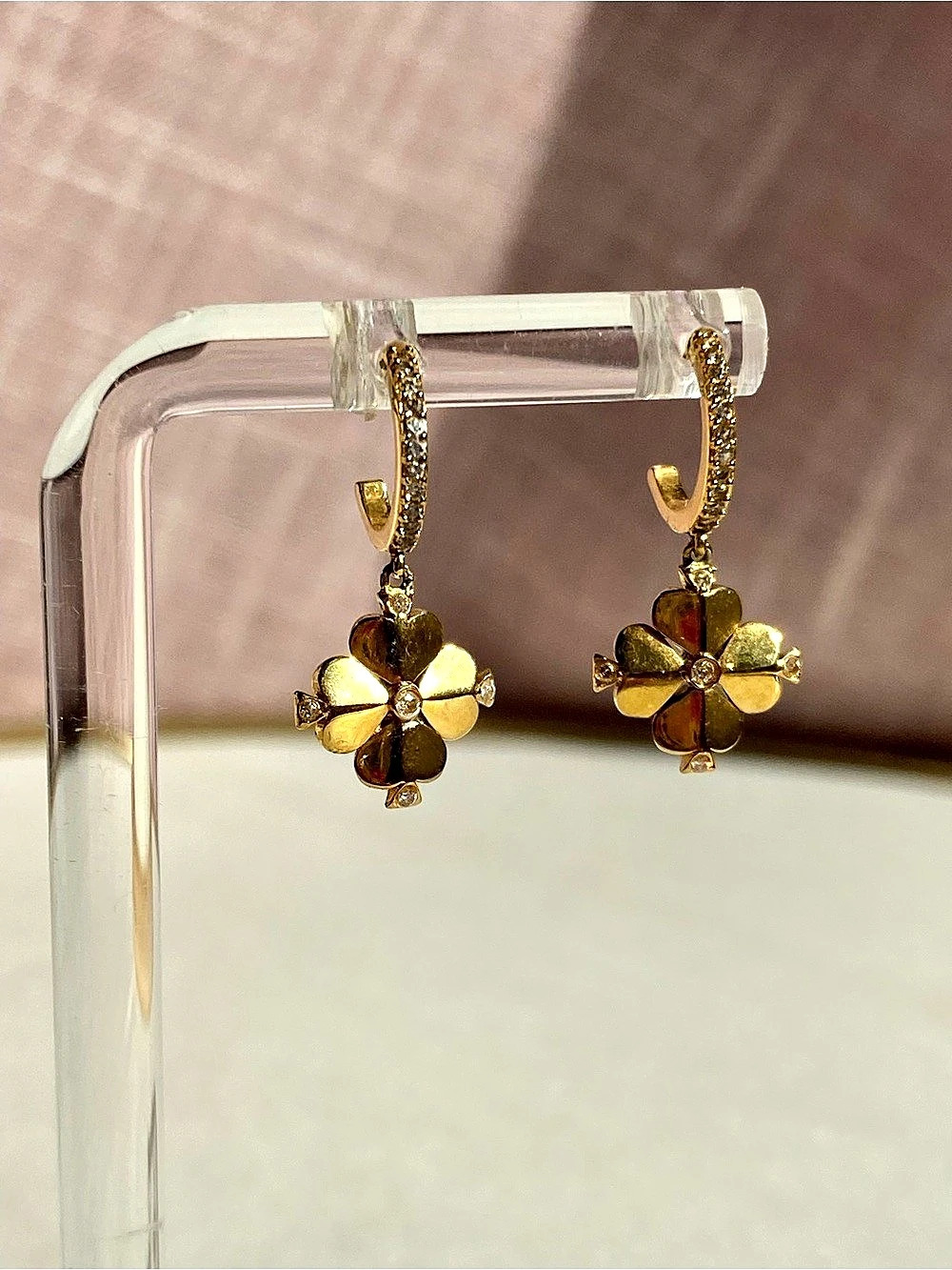 Kate Spade New York Heritage Bloom Gold Floral Drop Hoop Earrings Like New